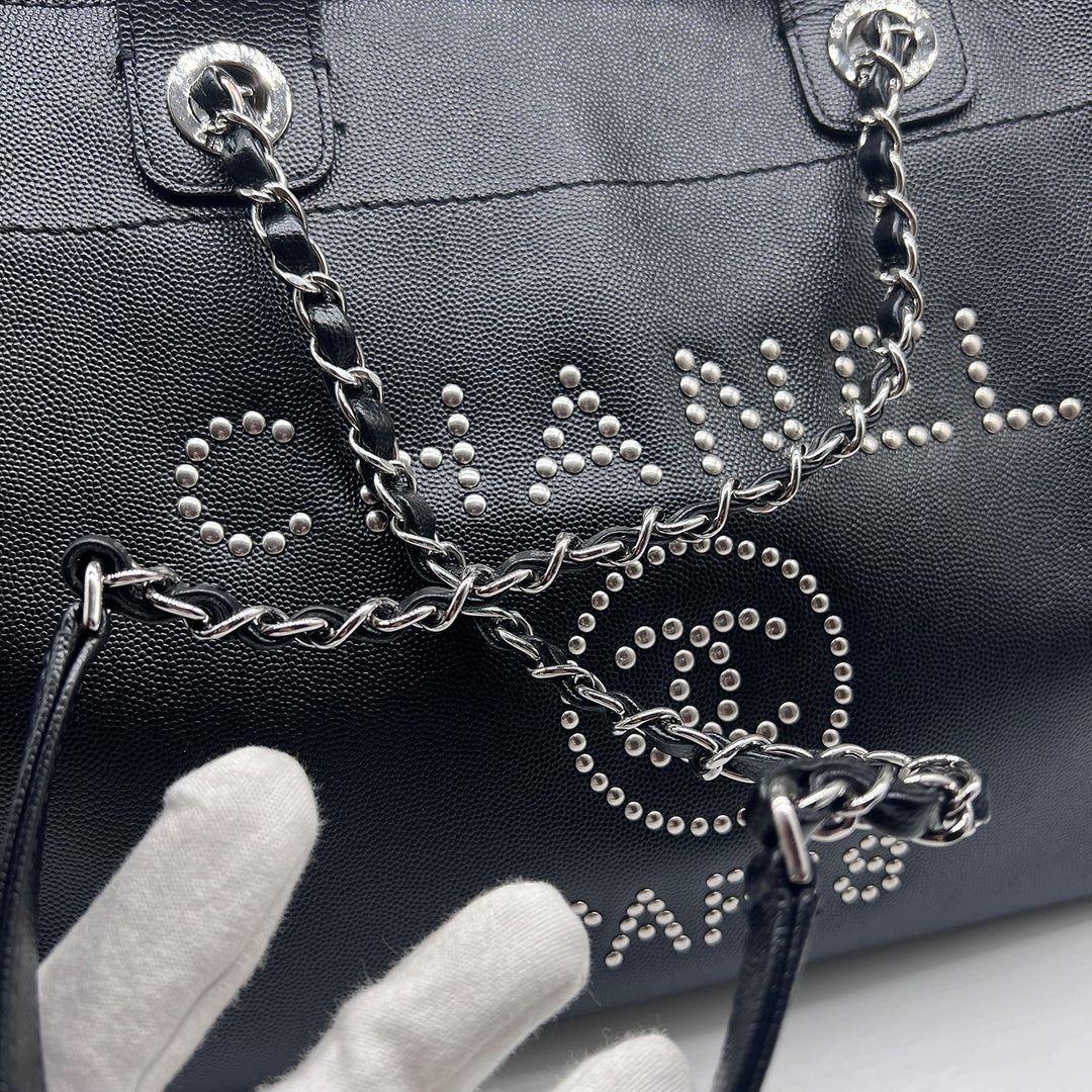 Chanel Deauville Studded Logo Shopping Bag