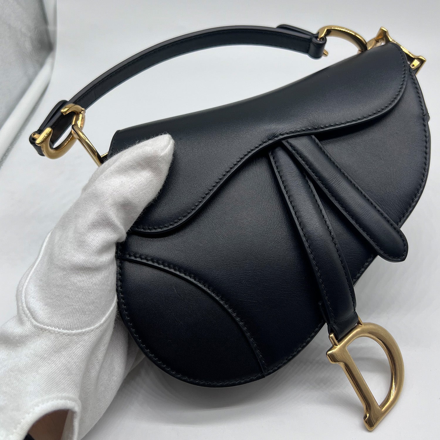Dior Vintage Leather Black CD Flap Saddle Shoulder Bag