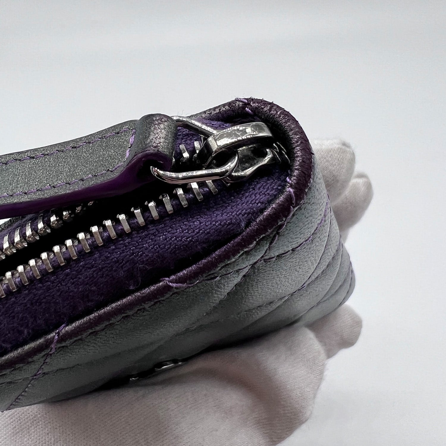 Chanel Metallic Purple Lambskin Quilted Zip Around Coin Purse Wallet –  Trésor Vintage