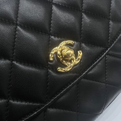 Chanel *Ultra Rare* Vintage Black Lambskin Square Bag In Leather Strap Shoulder Bag GHW