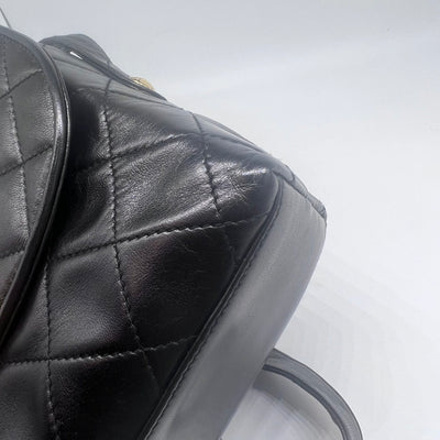 Chanel *Ultra Rare* Vintage Black Lambskin Square Bag In Leather Strap Shoulder Bag GHW