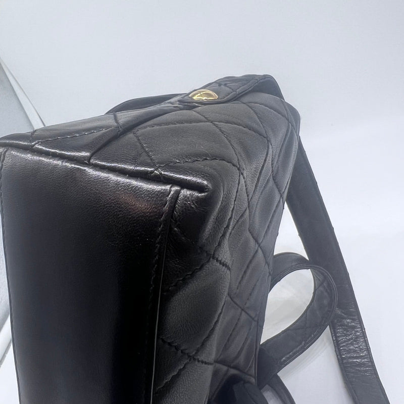 Chanel *Ultra Rare* Vintage Black Lambskin Square Bag In Leather Strap Shoulder Bag GHW