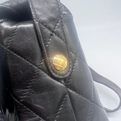 Chanel *Ultra Rare* Vintage Black Lambskin Square Bag In Leather Strap Shoulder Bag GHW