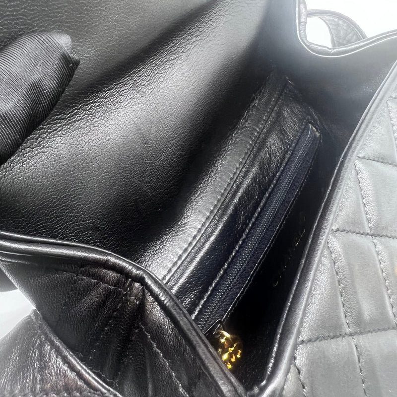 Chanel *Ultra Rare* Vintage Black Lambskin Square Bag In Leather Strap Shoulder Bag GHW