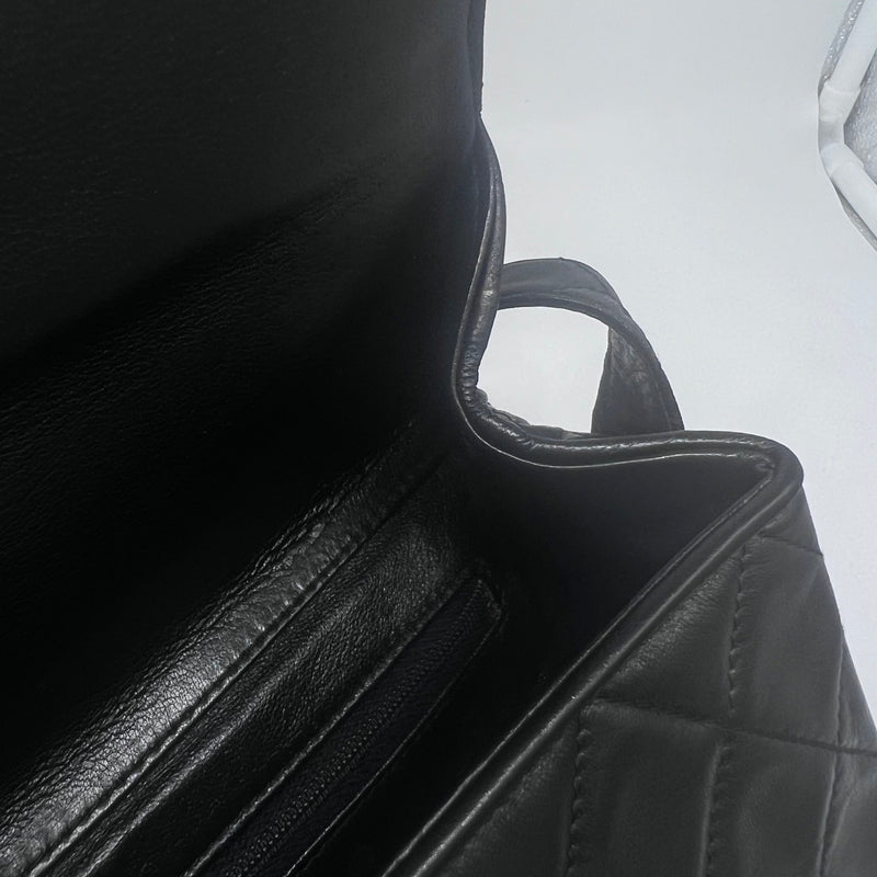 Chanel *Ultra Rare* Vintage Black Lambskin Square Bag In Leather Strap Shoulder Bag GHW