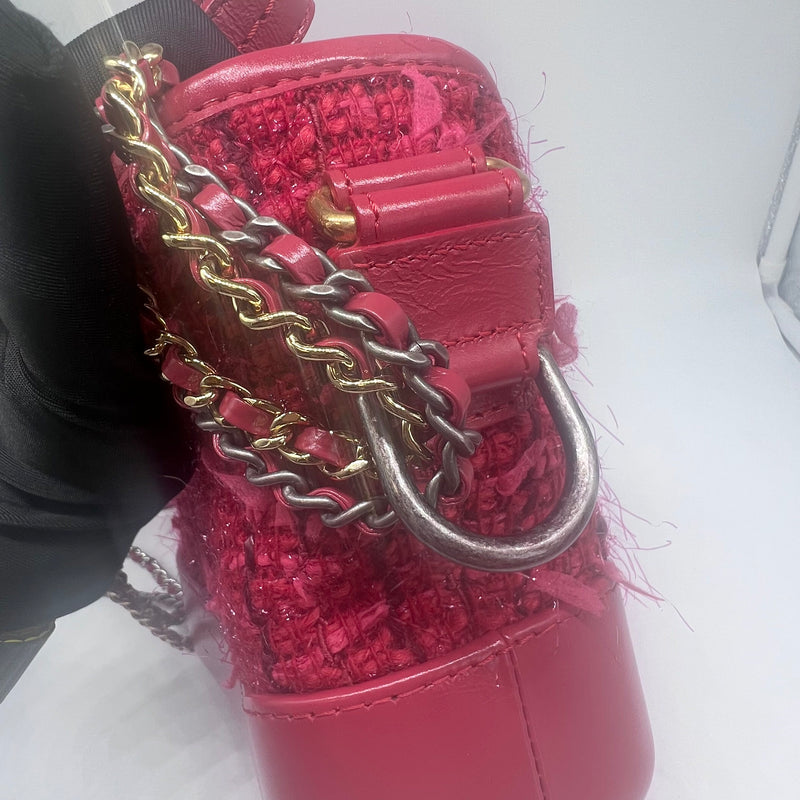 Chanel Pink Tweed and Leather Small Gabrielle Hobo Bag