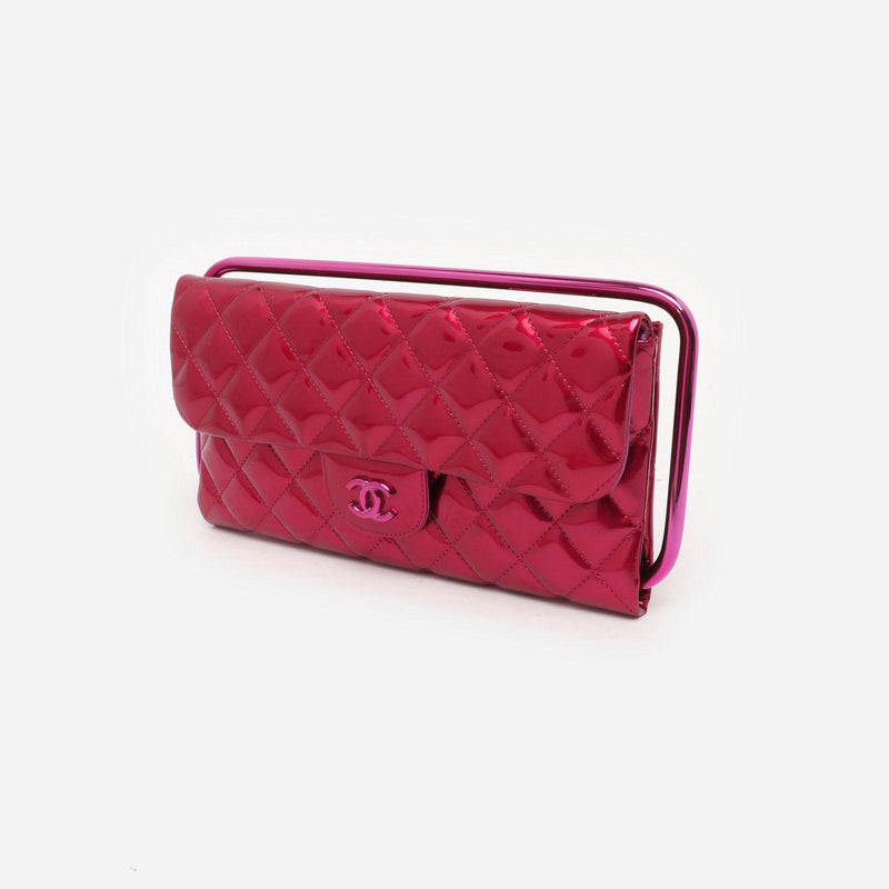 Chanel Rare Runway Quilted Classic Flap Bag Patent Hot Pink Fuschia Clutch