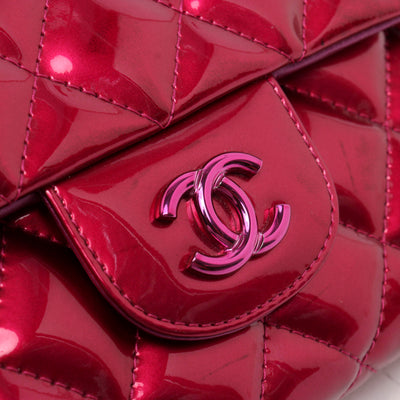 Chanel Rare Runway Quilted Classic Flap Bag Patent Hot Pink Fuschia Clutch