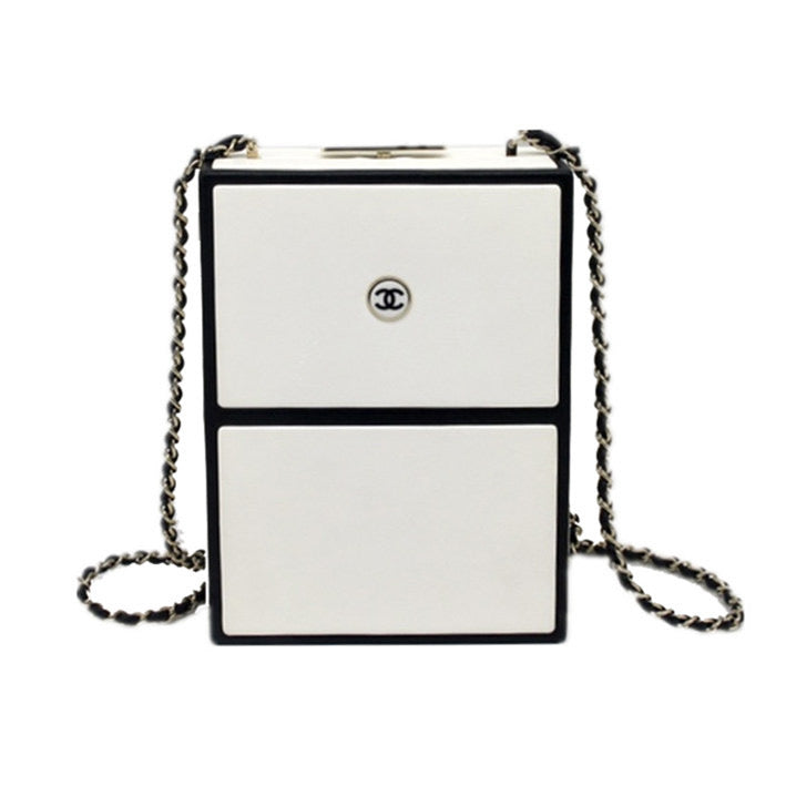 Chanel 2021 White LeatherMirror Box Clutch Chain Bag  Mine  Yours