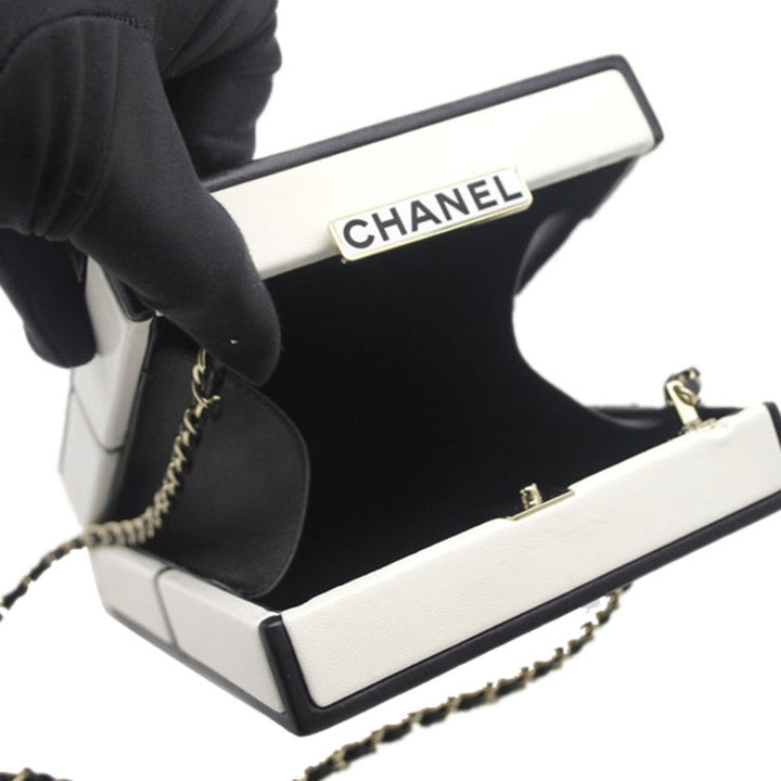 Chanel *Rare* No.5 Perfume Box Evening White Black Clutch Lambskin