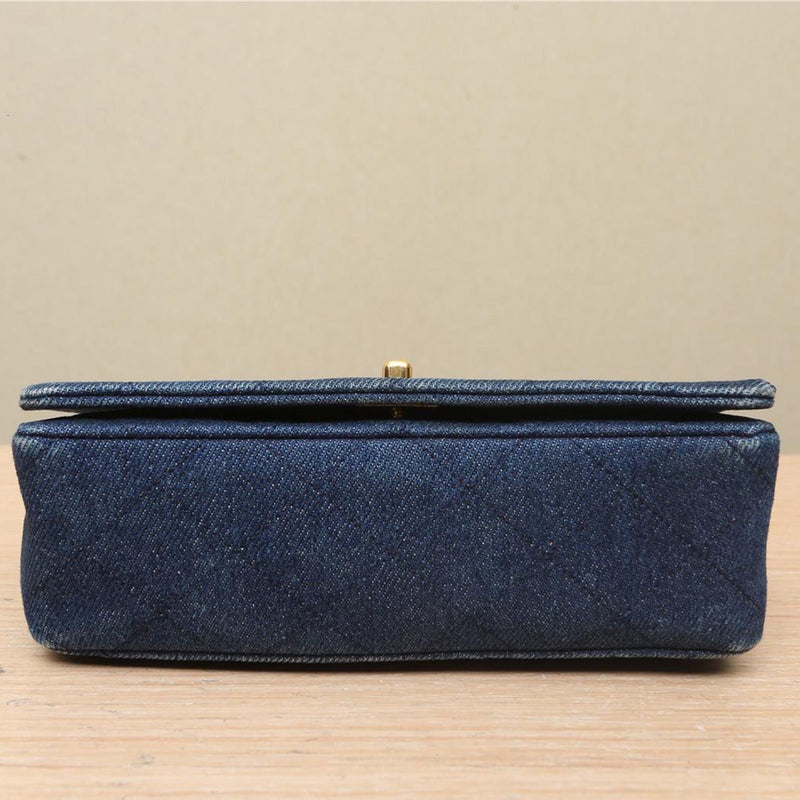 Chanel Vintage Blue Quilted Denim Mini Full Flap Gold Hardware