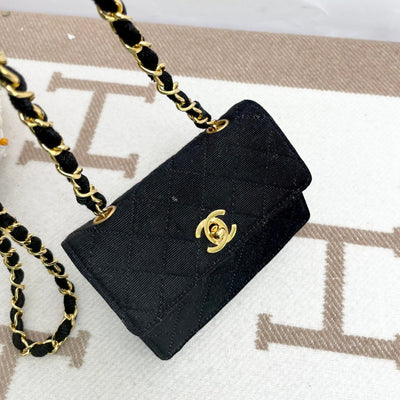 Chanel Vintage Black Denim Mini Square Bag in Gold Hardware