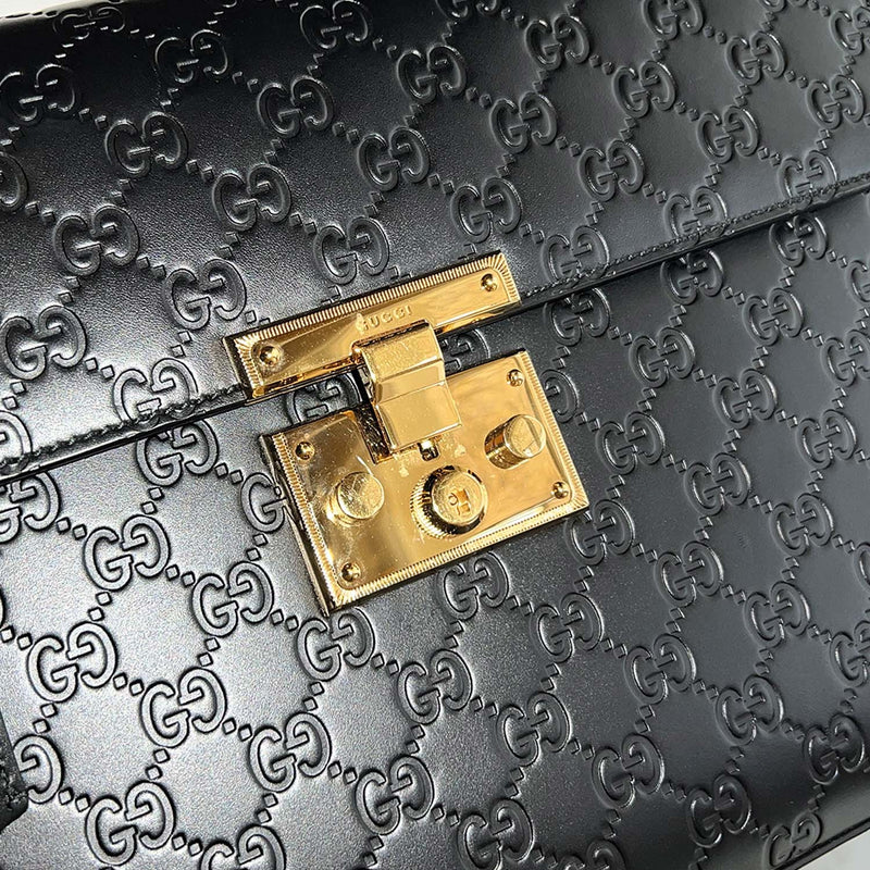 Gucci Black Guccissima Padlock Top Handle Large Leather Shoulder Bag
