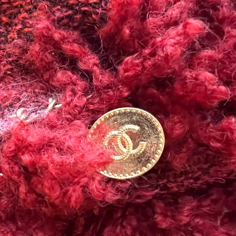 Chanel Red Tweed Fringed Clutch Bag In Gold Hardware