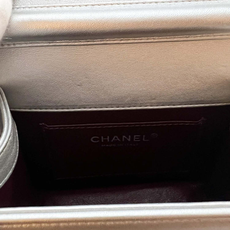 Chanel Silver Mini Propeller Calfskin Leather Flap Bag Metallic