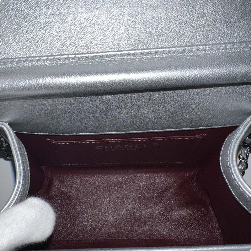 Chanel Silver Mini Propeller Calfskin Leather Flap Bag Metallic