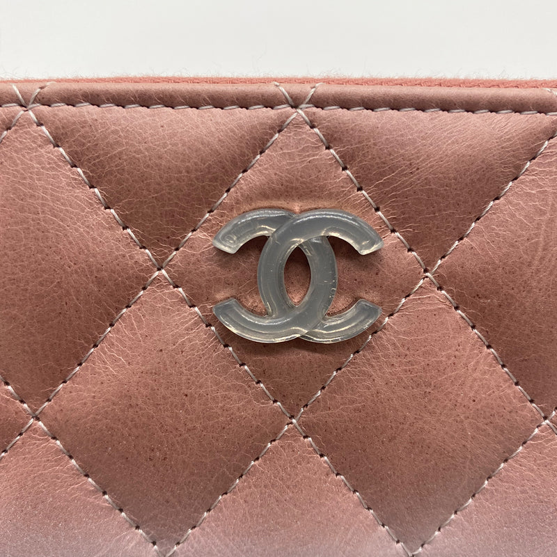 Chanel Ombre Patent Calfskin Quilted  Zip Around Wallet Pink White