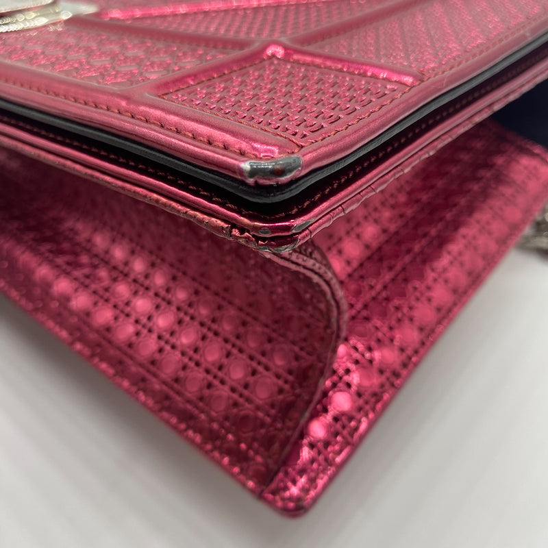 Dior Pink Metallic Perforated Leather Medium Diorama Bag