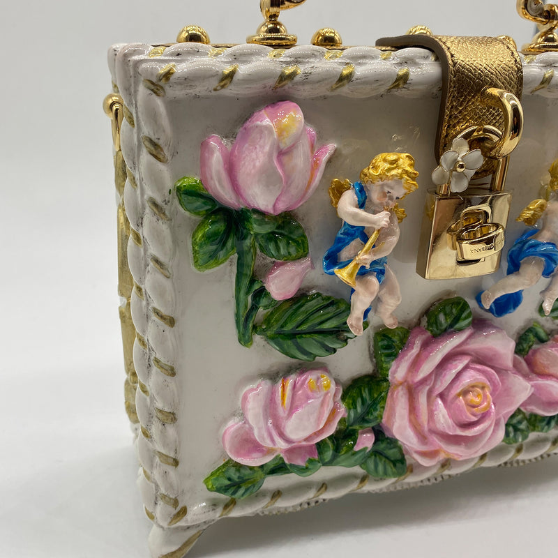 Dolce & Gabbana White and Pink Roses Angel Box Bag