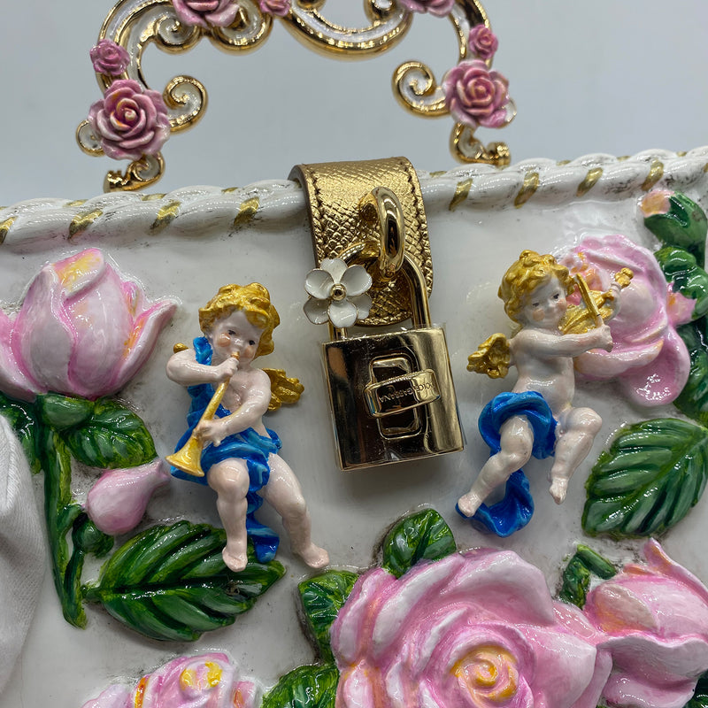Dolce & Gabbana White and Pink Roses Angel Box Bag