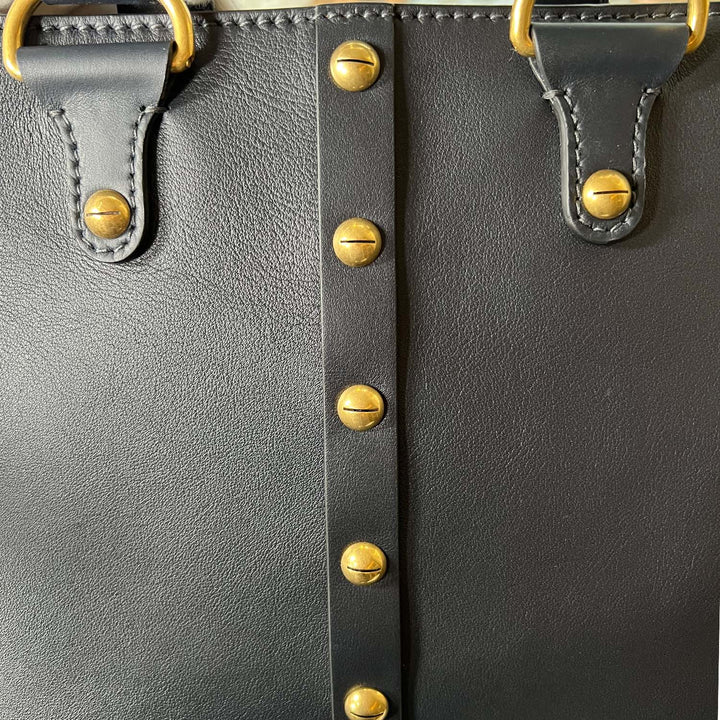 Dior Black Dior Avenue Leather Gold Studded Tote Bag