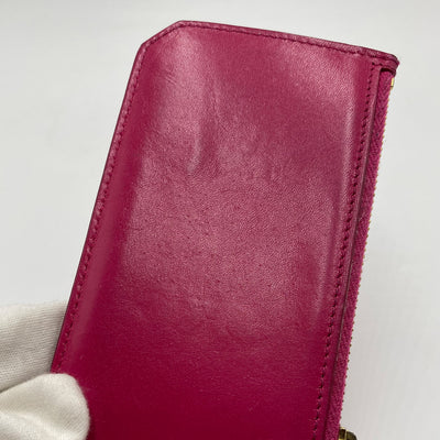 Yves Saint Laurent Fuchsia Grained Leather 5 Fragments Zip Card Case