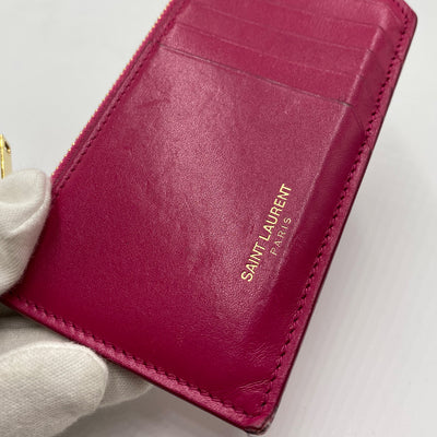 Yves Saint Laurent Fuchsia Grained Leather 5 Fragments Zip Card Case
