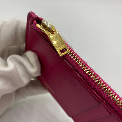 Yves Saint Laurent Fuchsia Grained Leather 5 Fragments Zip Card Case