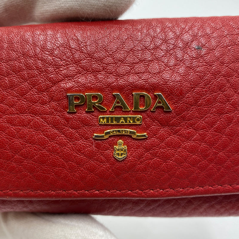 PRADA key holder Saffiano six hooks Keychain Card Case Gold Blue