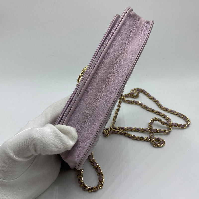 Chanel Boy Quilted Patent Wallet On Chain In Light Purple