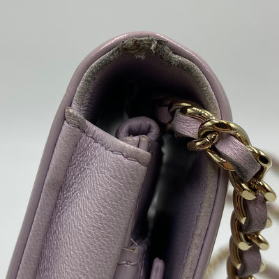 Chanel Boy Quilted Patent Wallet On Chain In Light Purple