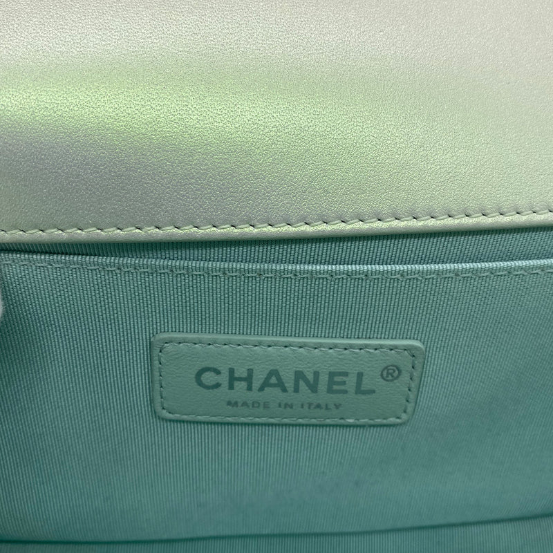 Chanel Boy Metallic Green Chevron Quilted Flap Bag