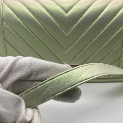 Chanel Boy Metallic Green Chevron Quilted Flap Bag