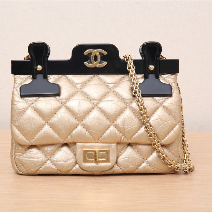 Chanel *Ultra Rare* Limited Edition Gold Calfskin 2.55 Mini 224 Reissue Hangar Flap Gold Hardware Bag