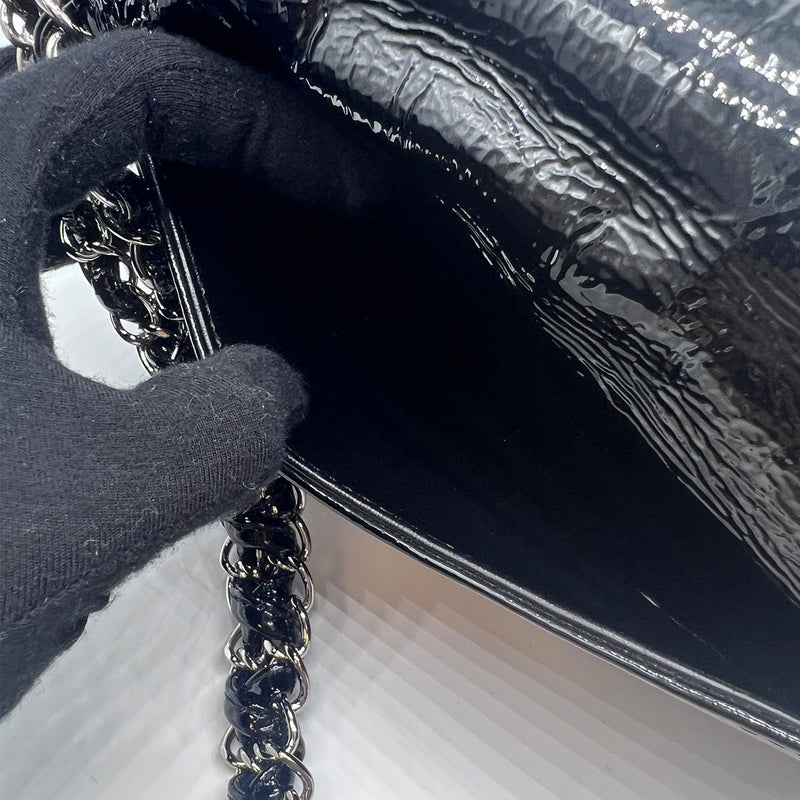 Chanel Black Patent Leather Luxe Ligne Medium Bowler Bag - Yoogi's Closet