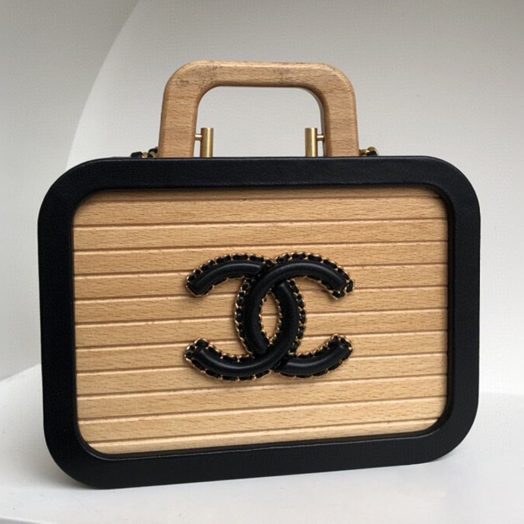 Chanel Beech Beige And Black Wood Vanity Case In Rectangle 2022 22C Dubai Collection