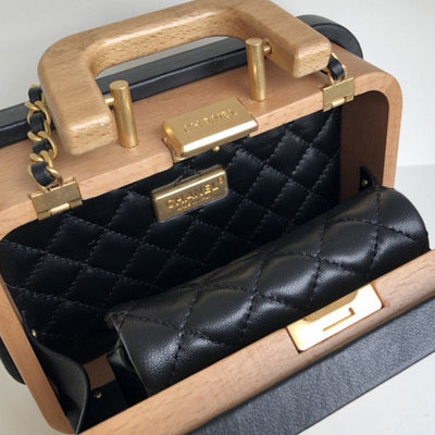 Chanel Beech Beige And Black Wood Vanity Case In Rectangle 2022 22C Dubai Collection