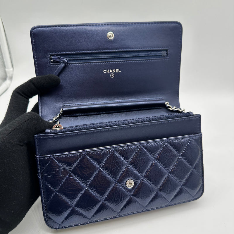 Chanel Navy Blue Wallet On Chain Patent Leather Shoulder Bag