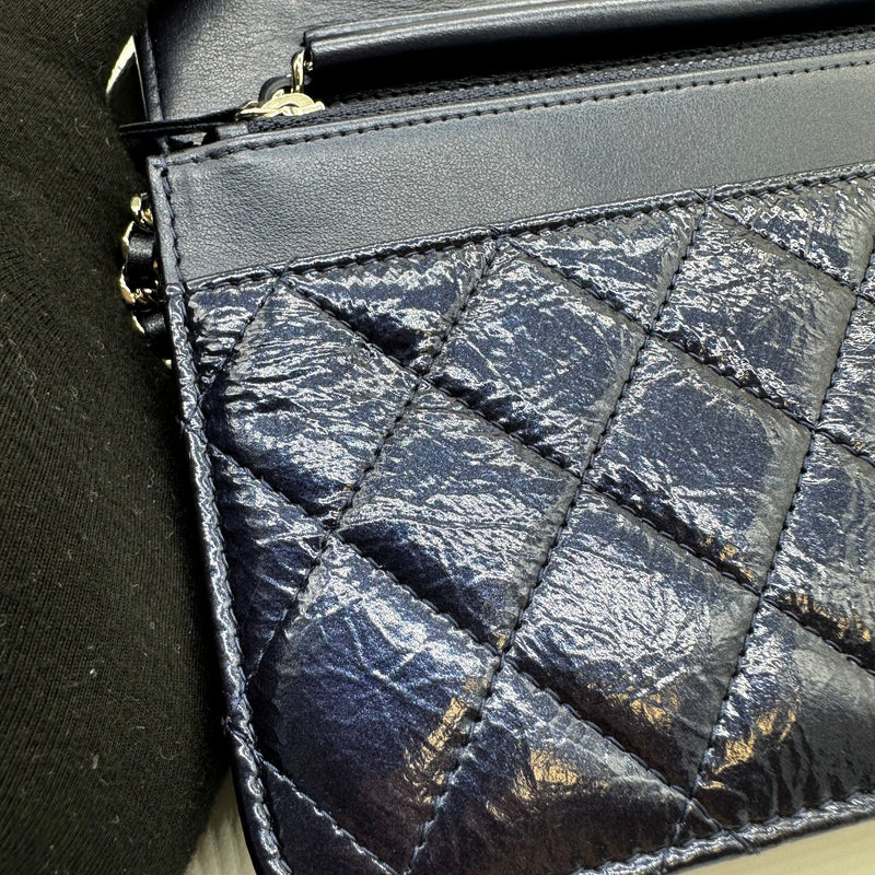 Chanel Navy Blue Wallet On Chain Patent Leather Shoulder Bag