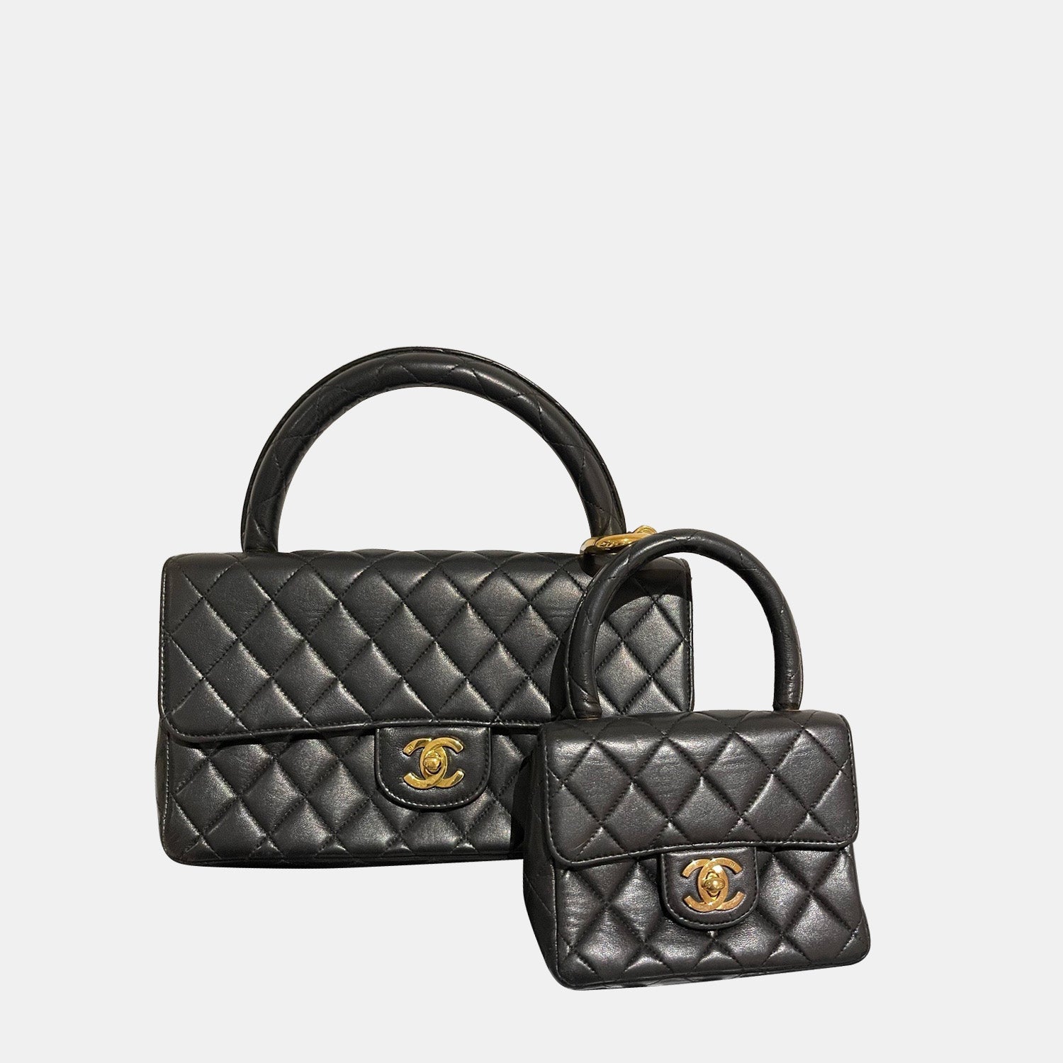Chanel Black Lambskin Leather Vintage Kelly Top Handle Bag Chanel