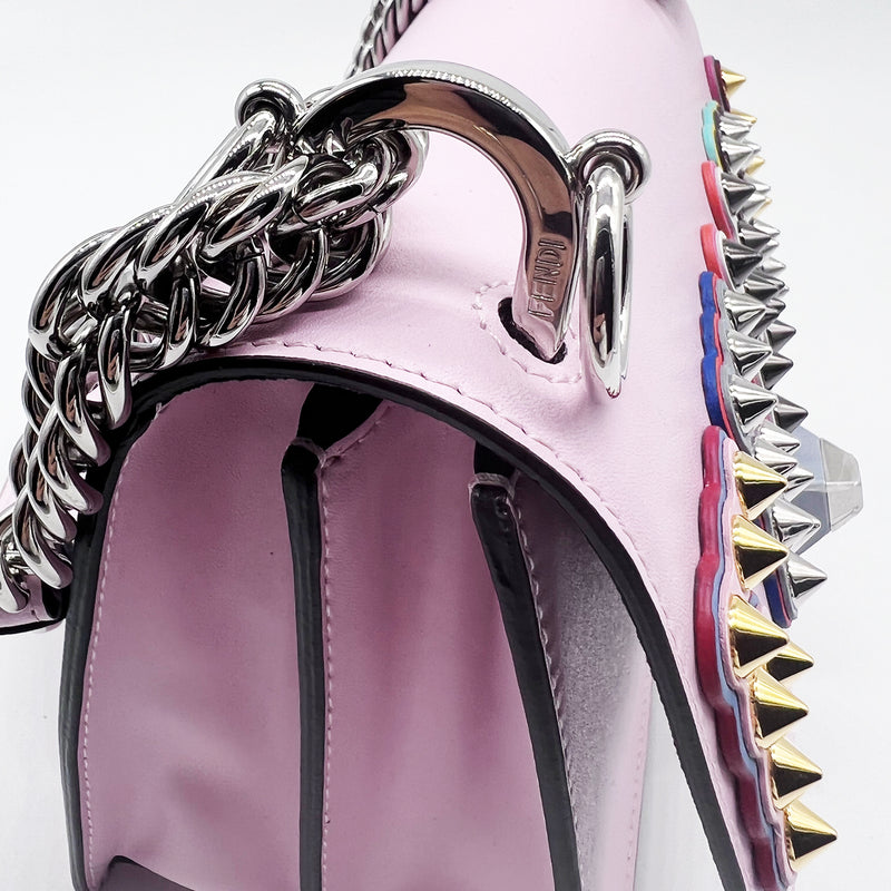 Fendi Leather Pink Multi Embellished Logo Kan I Bag