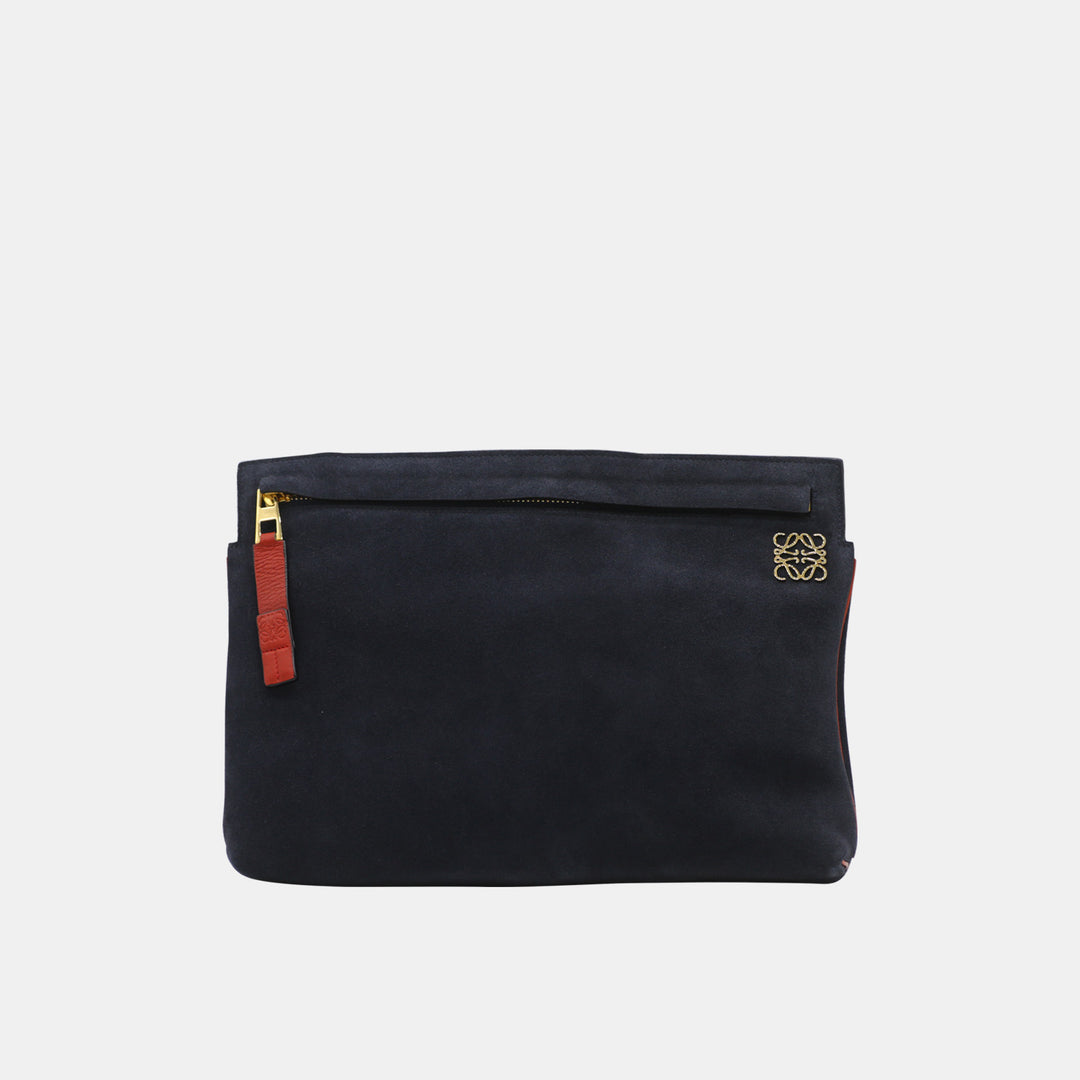 Loewe Suede Large T Pouch Navy And Red Zip Detail