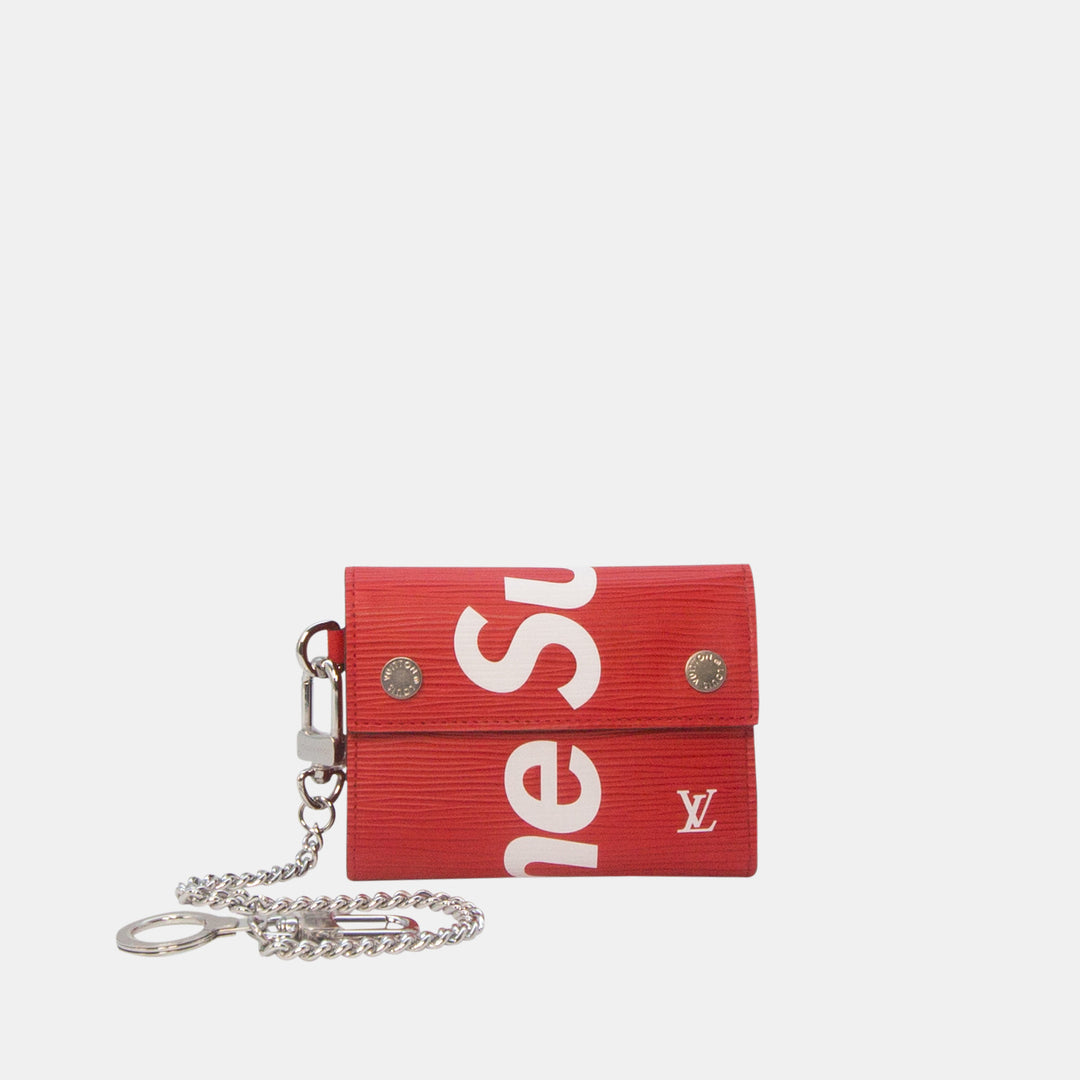 Supreme x Louis Vuitton Red Epi Leather Wallet with Chain Strap