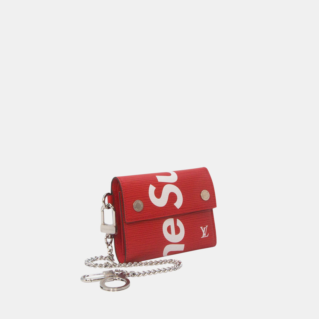 Supreme x Louis Vuitton Red Epi Leather Wallet with Chain Strap