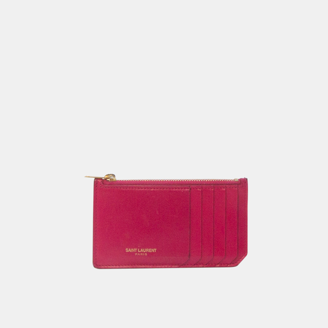 Yves Saint Laurent Fuchsia Grained Leather 5 Fragments Zip Cardholder 