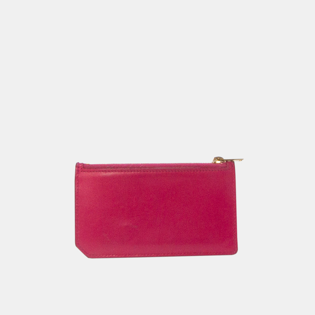 Yves Saint Laurent Fuchsia Grained Leather 5 Fragments Zip Cardholder 