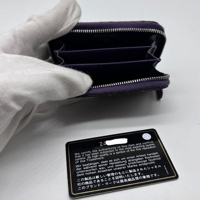 Chanel Metallic Purple Lambskin Quilted Zip Around Coin Purse Wallet