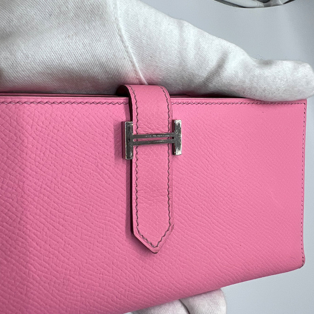 Hermès Bearn Pink Wallet Silver Hardware