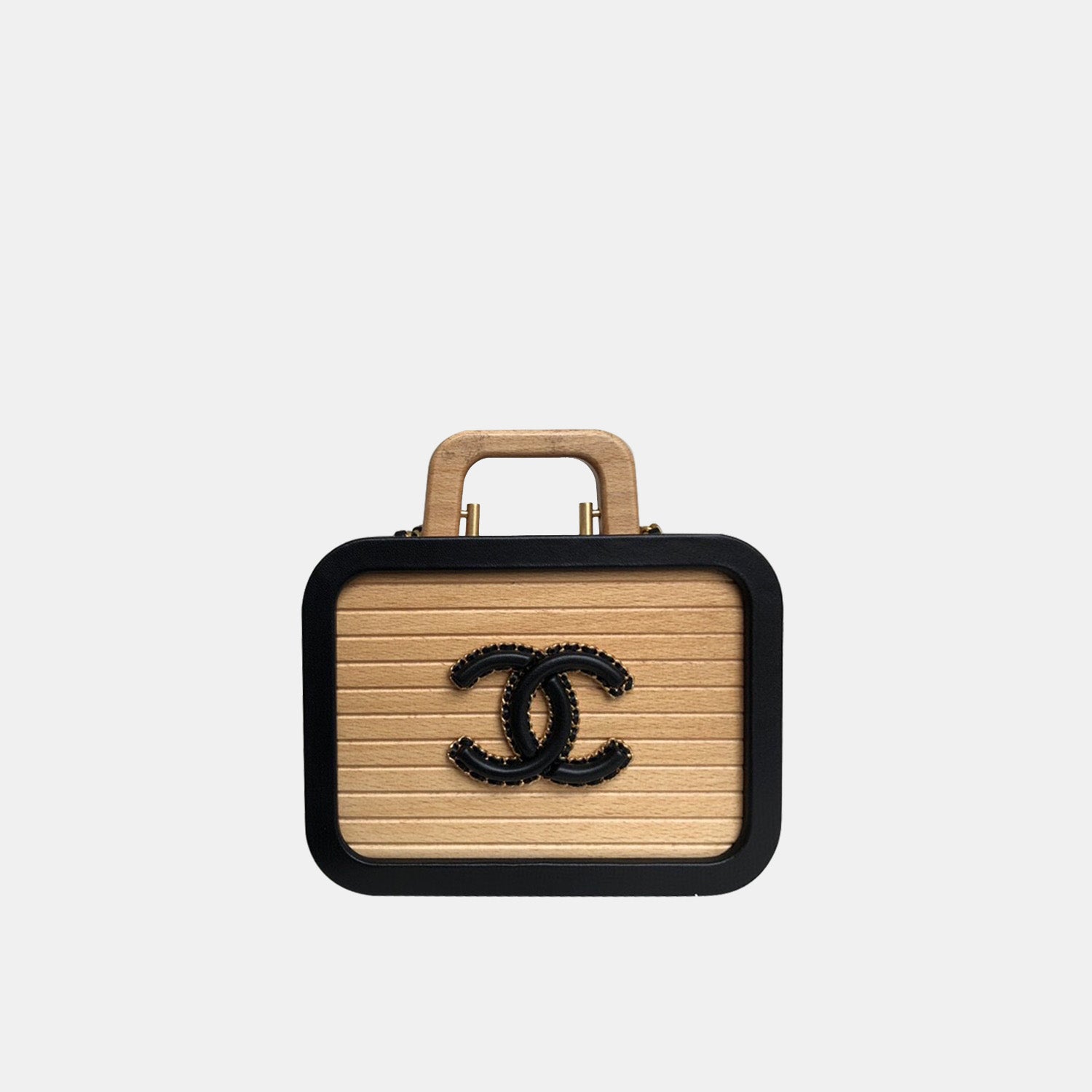 Chanel Beech Beige And Black Wood Vanity Case In Rectangle 2022